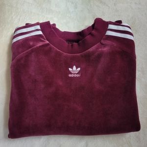 ADIDAS Women's Velour Long Sleeve Top - EUC! - Maroon - 3 Stripes - Small